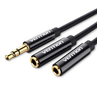 Auxiliar 2*3 5 mm macho a 4 polos 3,5 mm hembra de 0,3M tipo ABS Negro Vention