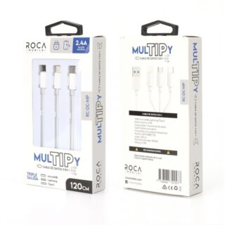 Cable de Datos ROCA mulTIPy 3en1 120cm 2.4A microUSB/TIpo C/Lightning (sólo carga) Blanco