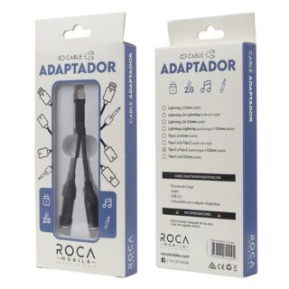 Adaptador ROCA Lightning a Lightning + 3.5 mm -Negro Audio y Carga