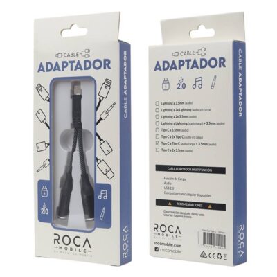 Adaptador ROCA Lightning a Lightning + 3.5 mm -Negro Audio y Carga