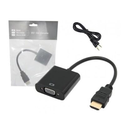 Adaptador HDMI (macho) a VGA (hembra) Incluye cable 3.5mm color negro