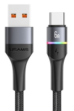 Cable de Datos USB A a Tipo C 6A 1.2M Negro U76 Con luces USAMS