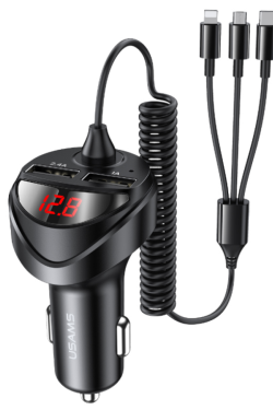 CC119 Cargador Auto C22 2 USB/3 4A 3 en 1 Micro/Tipo C/Lightning Negro USAMS