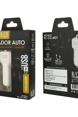 Cargador ROCA «RC-CC-M31» Inteligente para Auto, USB a Micro USB (3.1A)