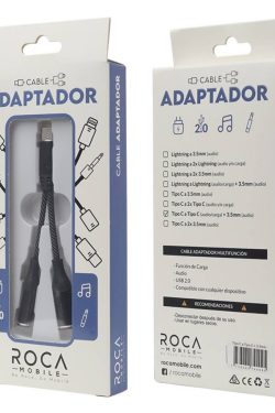Adaptador ROCA Lightning a Lightning + 3.5 mm -Negro Audio y Carga
