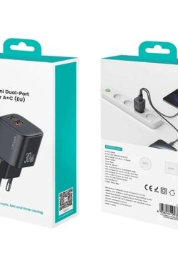 Cargador Pared 30W USB A + USB C GaN Carga Rápida Negro CC263 USAMS